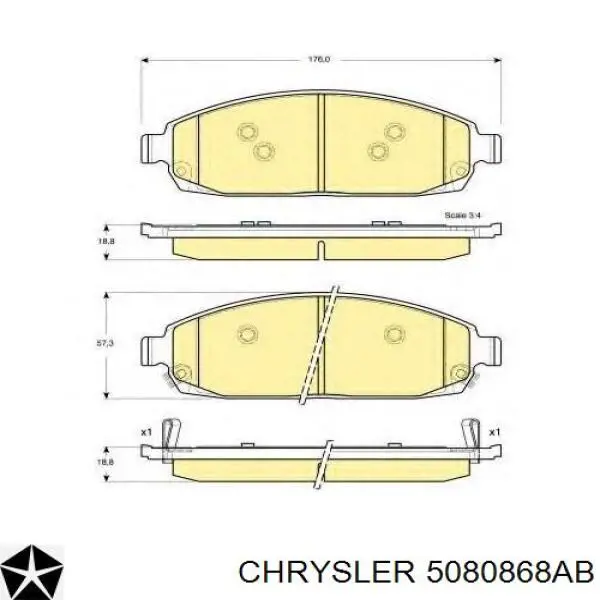 Передні тормозні колодки 5080868AB Chrysler