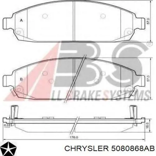 5080868AB Chrysler Передні гальмівні колодки