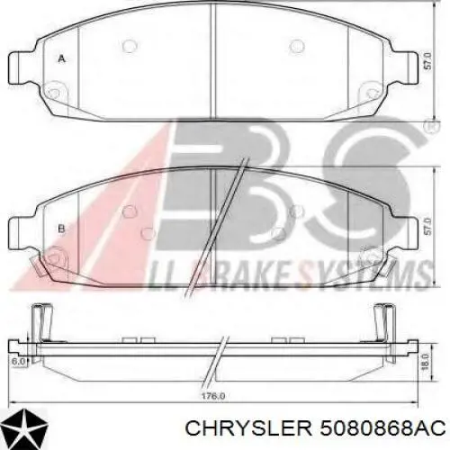 Купити 5080868AC Chrysler Колодки гальмівні передні, дискові