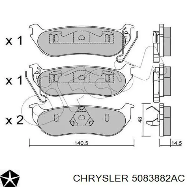 Задні гальмівні колодки 5083882AC Chrysler