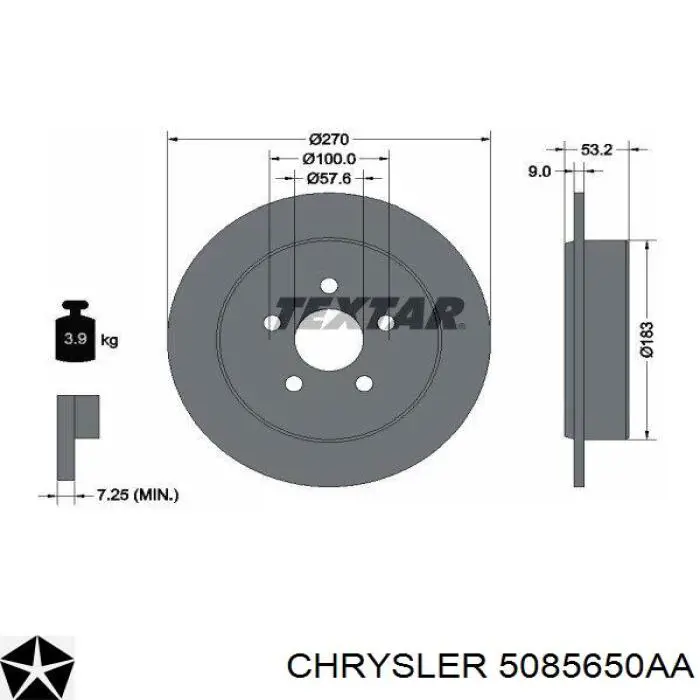 5085650AA Chrysler диск гальмівний задній