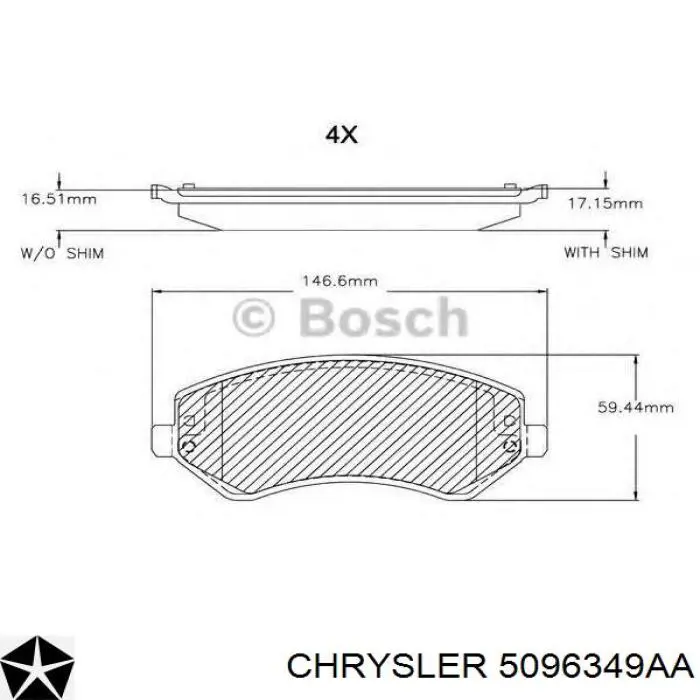 Передні тормозні колодки 5096349AA Chrysler