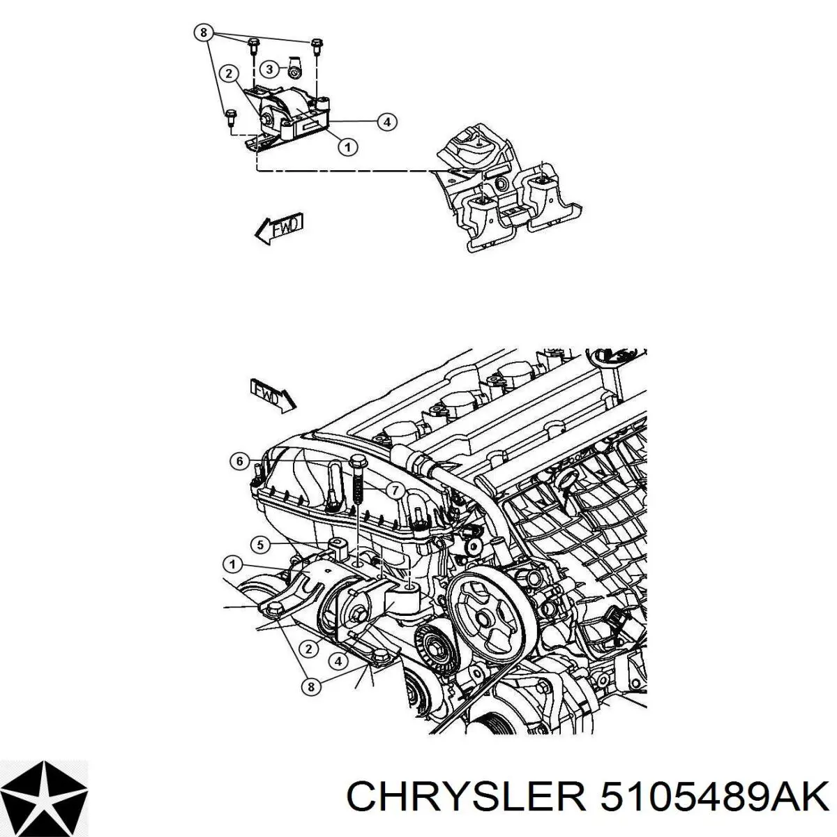 Подушка (опора) двигуна, права 5105489AK Chrysler