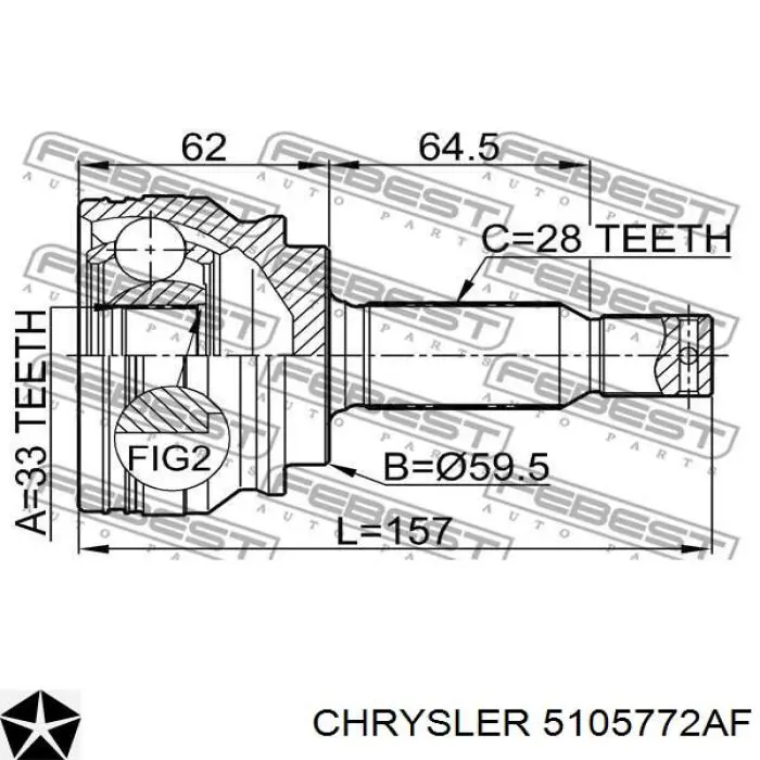 Піввісь (привід) передня, права 5105772AF Chrysler