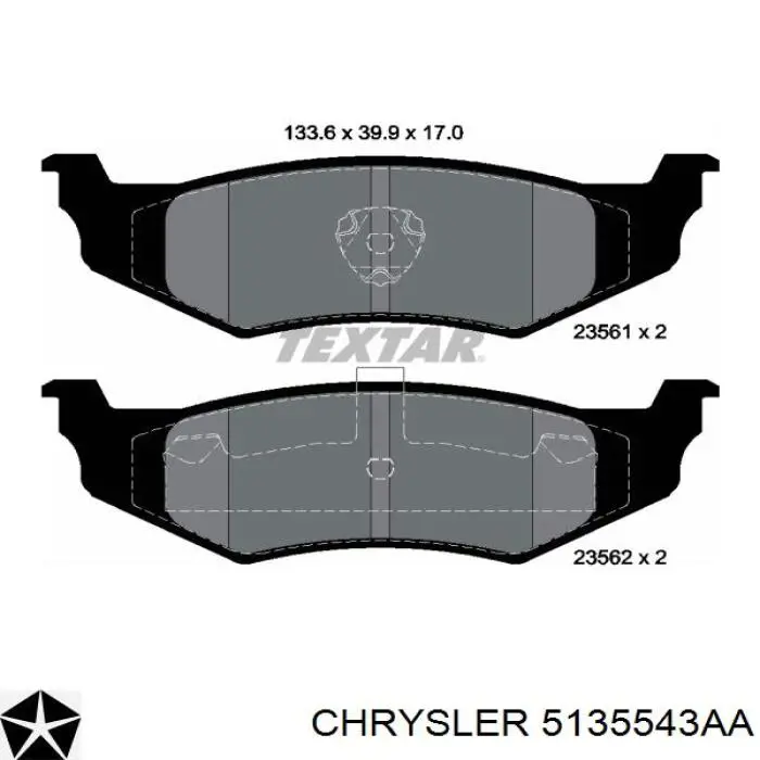 Колодки гальмові задні, дискові 5135543AA Chrysler