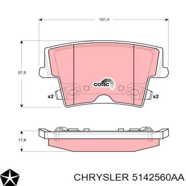 Задні гальмівні колодки 5142560AA Chrysler