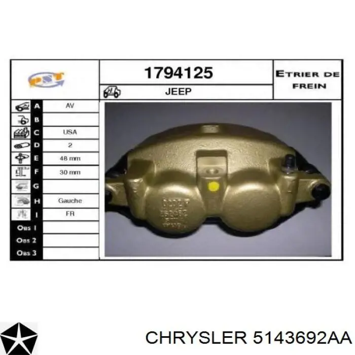 Купити 5143692AA Chrysler Супорт гальмівний передній правий