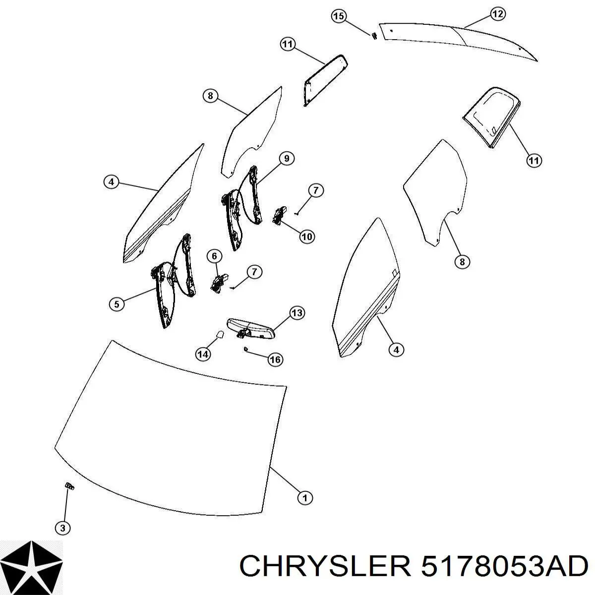 Скло заднє, 3/5-й двері (ляди) 5178053AD Chrysler