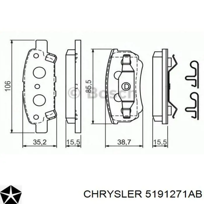 Задні гальмівні колодки 5191271AB Chrysler