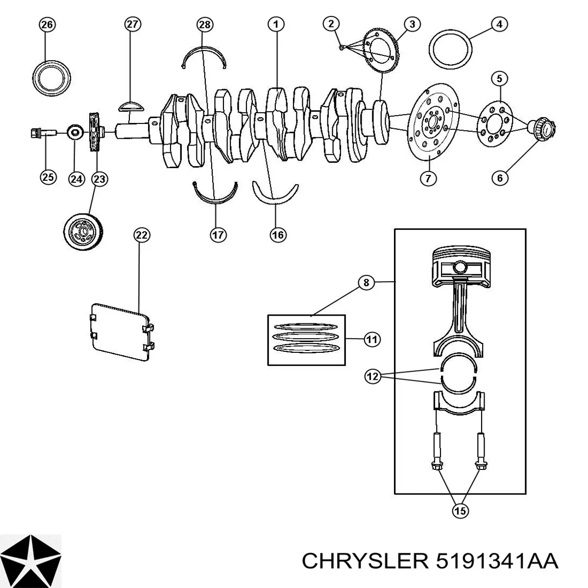 5191341AA Chrysler поршень з пальцем без кілець, std