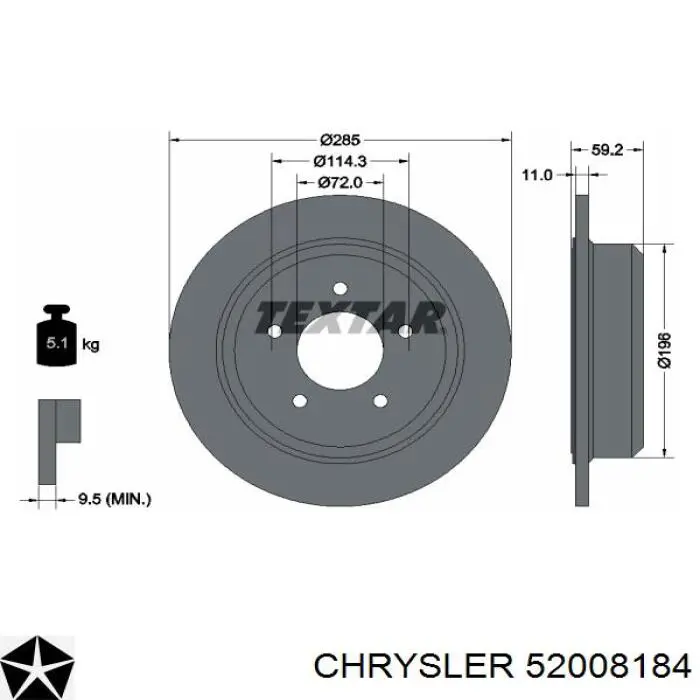 Купити 52008184 Chrysler Диск заднього гальма