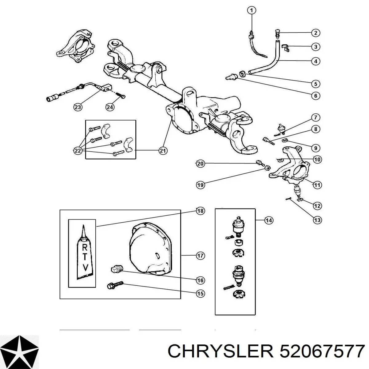 52067577 Chrysler цапфа - поворотний кулак передній, лівий