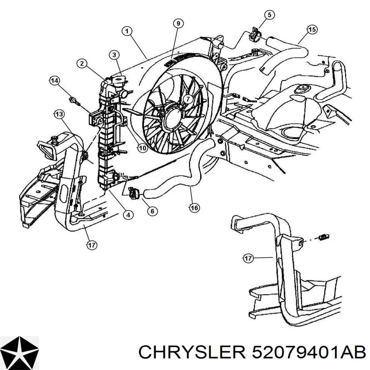 Шланг/патрубок радіатора охолодження, нижній Chrysler 52079401AB ціна, від 35.10 USD