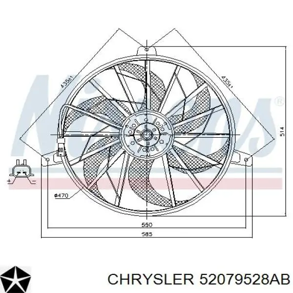 Купити 52079528AB Chrysler Електровентилятор охолодження в зборі (двигун + крильчатка)