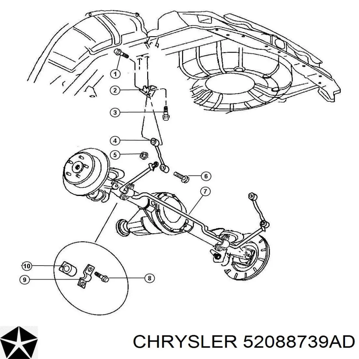 Стабілізатор задньої осі Chrysler 52088739AD ціна, від 49.21 USD