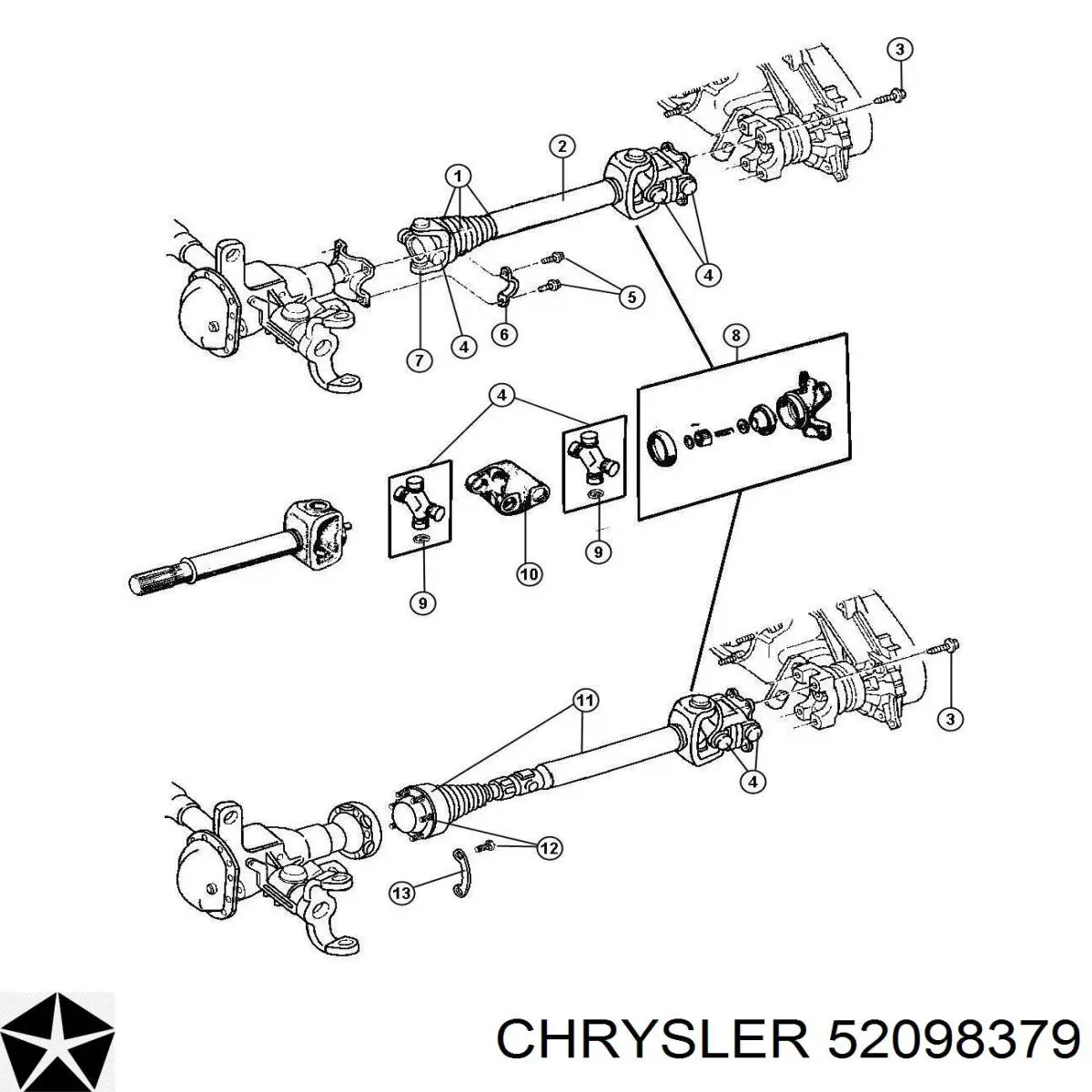 Вал карданний переднього моста Chrysler 52098379 ціна, від 184.28 USD