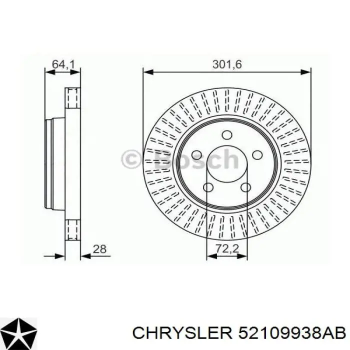 Диск переднього гальма Chrysler 52109938AB ціна, від 44.46 USD