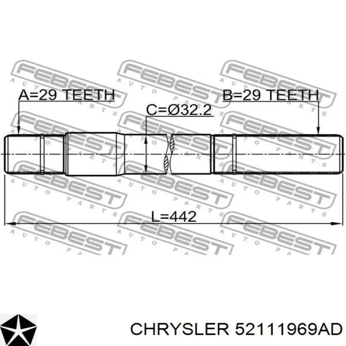 Піввісь (привід) передня, права 52111969AC Chrysler