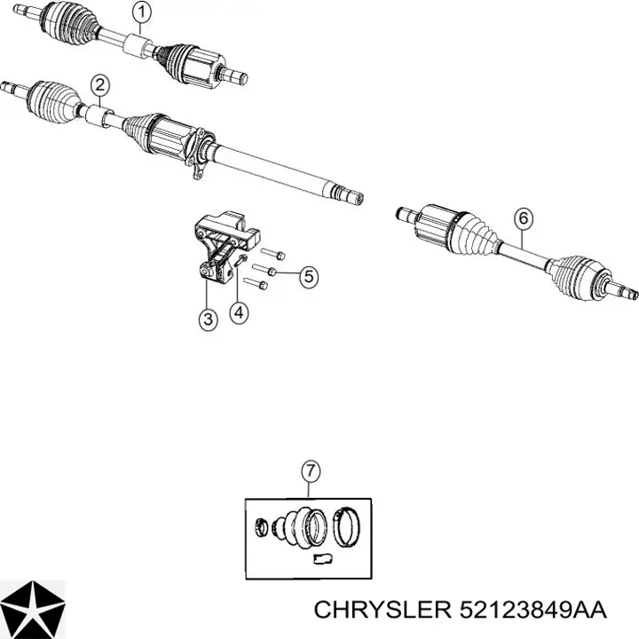 52123849AA Chrysler піввісь (привід передня, ліва)