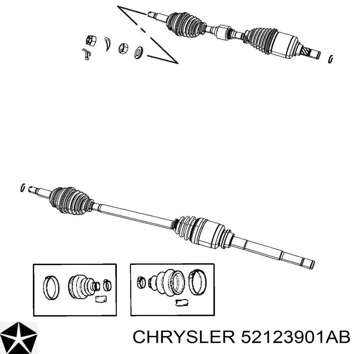 Піввісь передня, права Chrysler 52123901AB ціна, від 50.62 USD