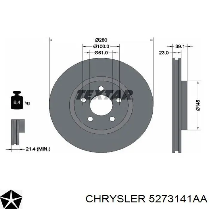 Диск переднього гальма Chrysler 5273141AA ціна, від 54.76 USD