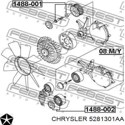 Ролик приводного ременя, паразитний Chrysler 5281301AA ціна, від 14.09 USD