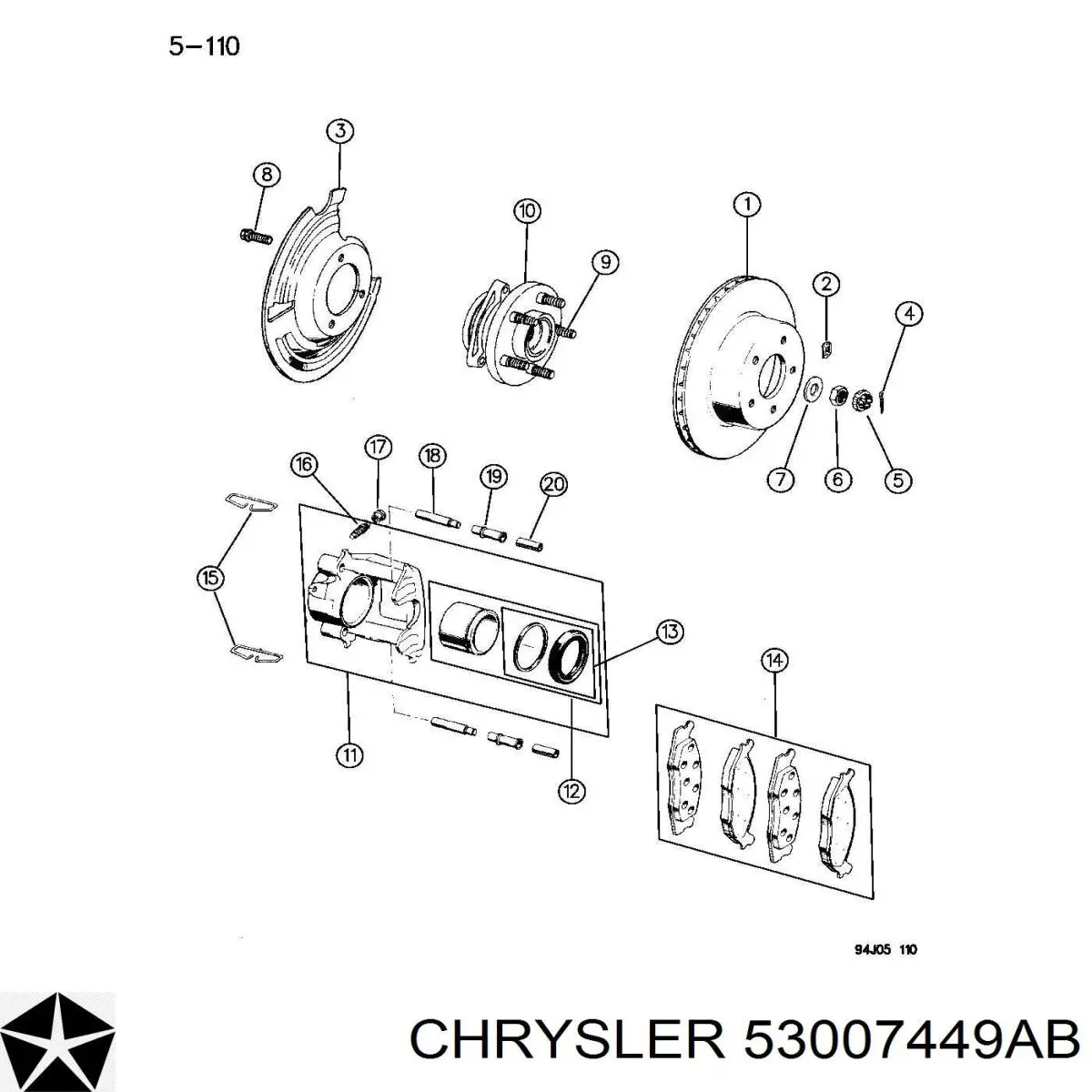 Маточина колеса передня Chrysler 53007449AB ціна, від 81.33 USD