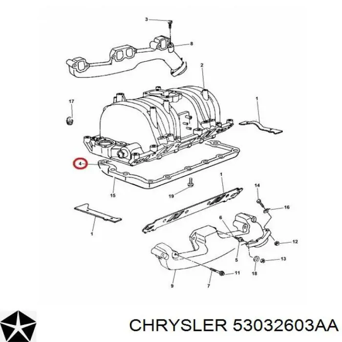 05017208AA Chrysler прокладка впускного колектора, нижня