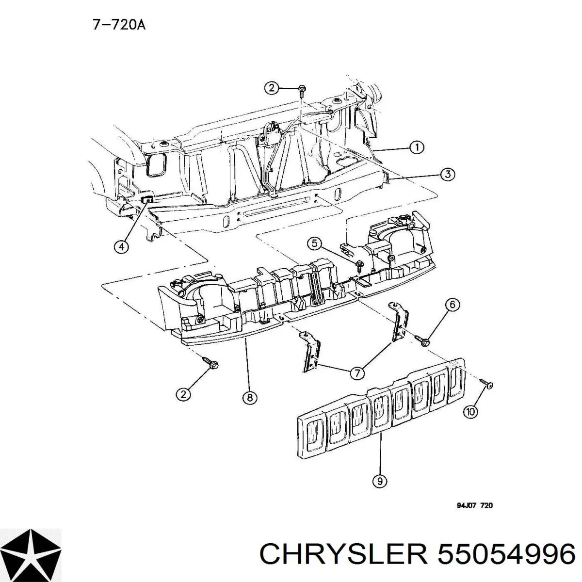 55054996 Chrysler супорт радіатора в зборі/монтажна панель кріплення фар