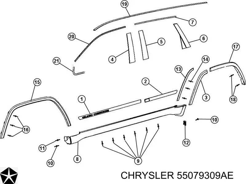 Молдинг задніх лівих дверей Chrysler 55079309AE ціна, від 38.33 USD