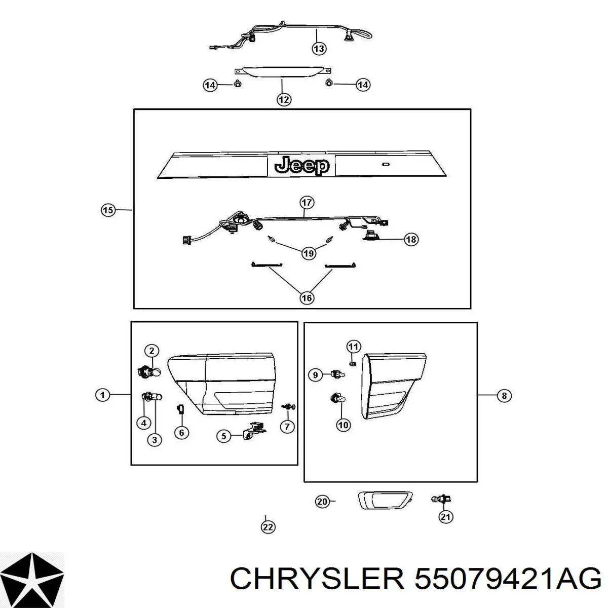 Задня ліва зовнішня фара Chrysler 55079421AG ціна, від 68.11 USD