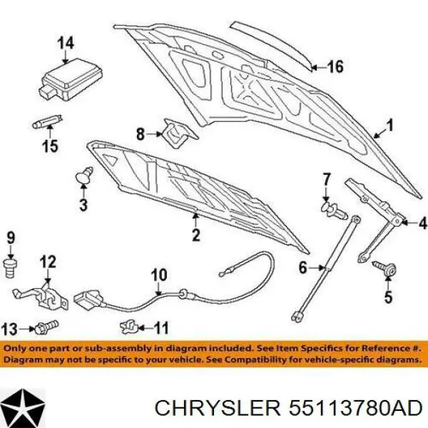 55113780AD Chrysler Запор капота (замок і привід замка капота)
