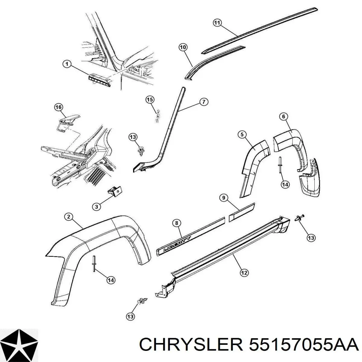 55157055AA Chrysler супорт радіатора нижній/монтажна панель кріплення фар