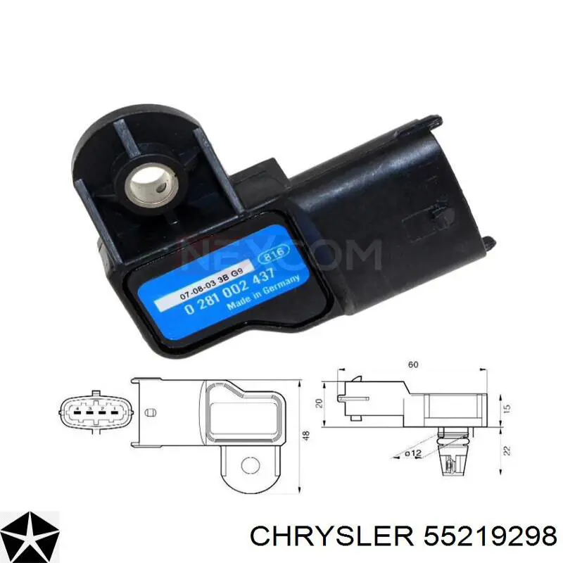 55219298 Chrysler датчик тиску наддуву (датчик нагнітання повітря в турбіну)
