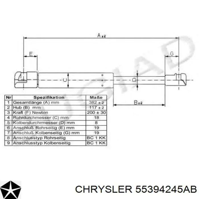 Купити 55394245AB Chrysler Амортизатор скла задніх, 3/5-ї двері (ляди)