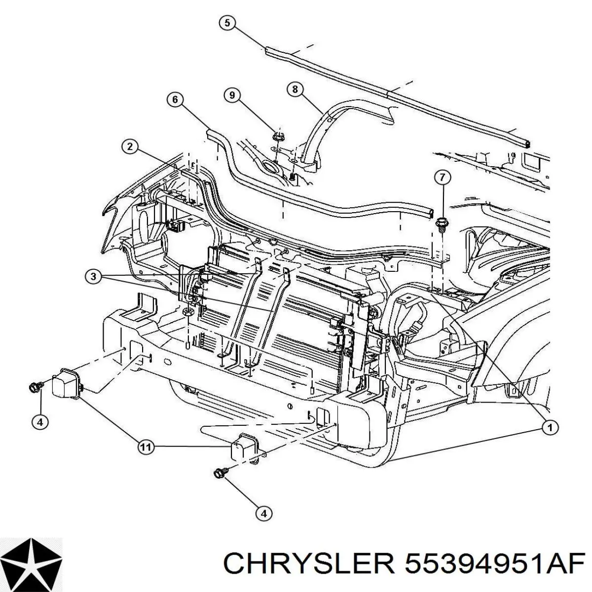 55394951AF Chrysler Супорт радіатора верхній/монтажна панель кріплення фар