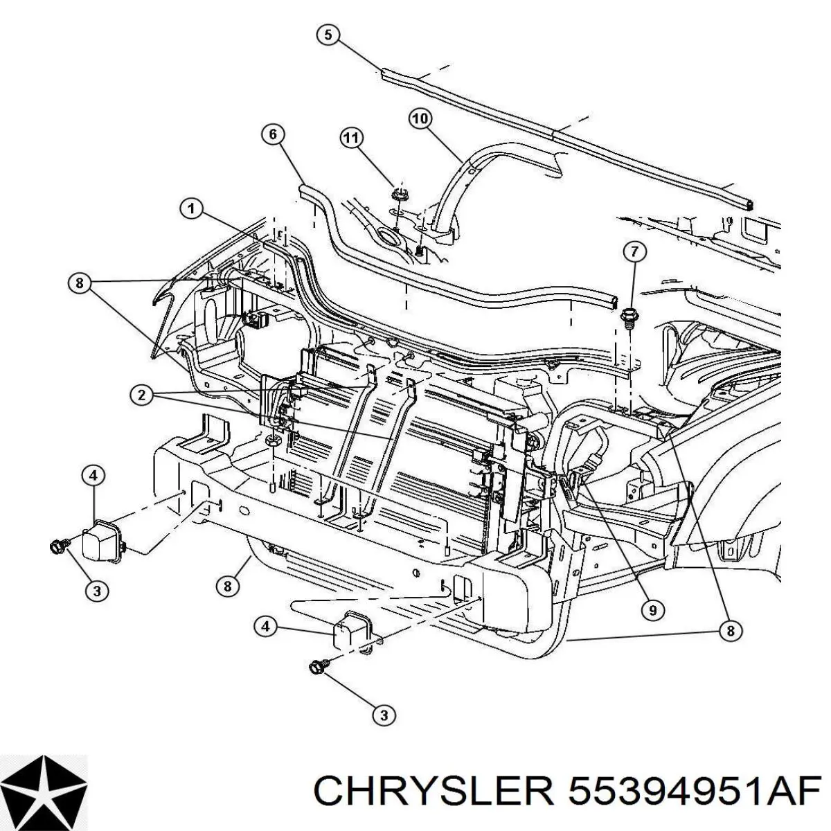 Рамка радіатора верхня Chrysler 55394951AF ціна, від 26.15 USD