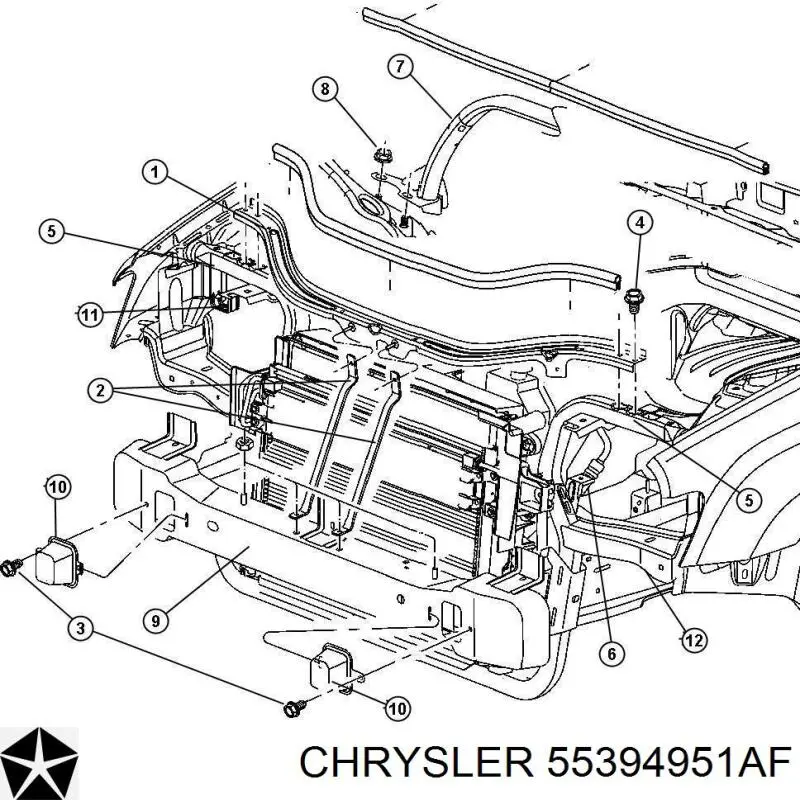 Купити 55394951AF Chrysler Супорт радіатора верхній/монтажна панель кріплення фар