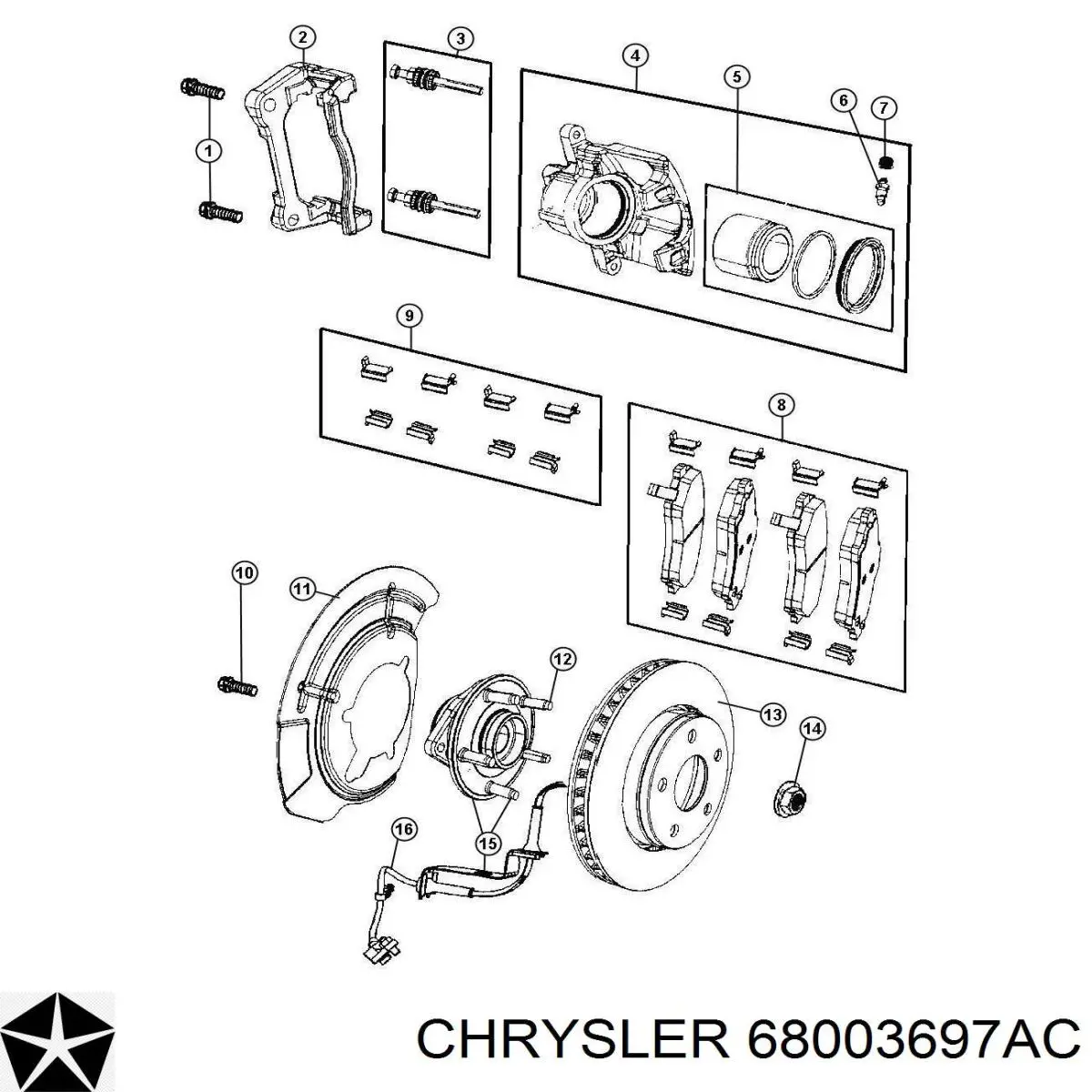 Купити 68003697AC Chrysler Супорт гальмівний передній правий