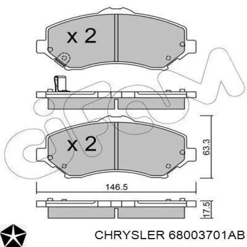 Гальмівні колодки Chrysler 68003701AB ціна, від 36.02 USD