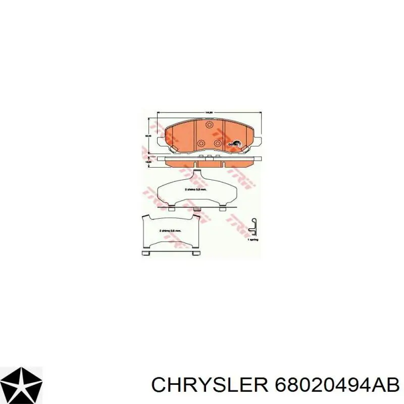 Передні тормозні колодки 68020494AB Chrysler