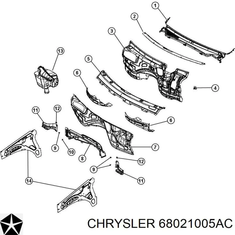 Купити 68021005AC Chrysler Водостік лобового скла, жабо