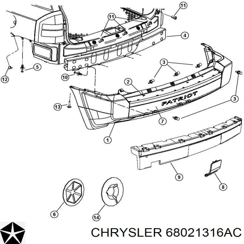 Кожух бампера заднього Chrysler 68021316AC ціна, від 190.03 USD