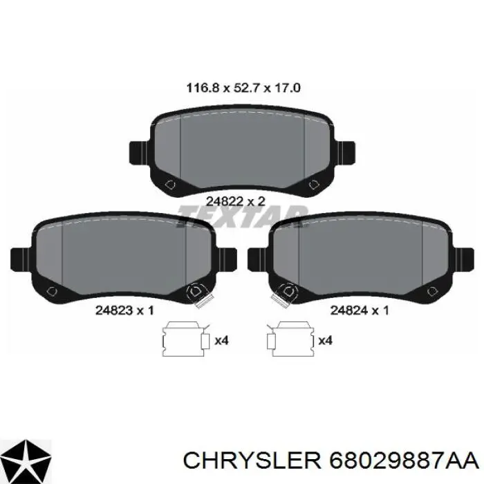 Задні гальмівні колодки 68029887AA Chrysler