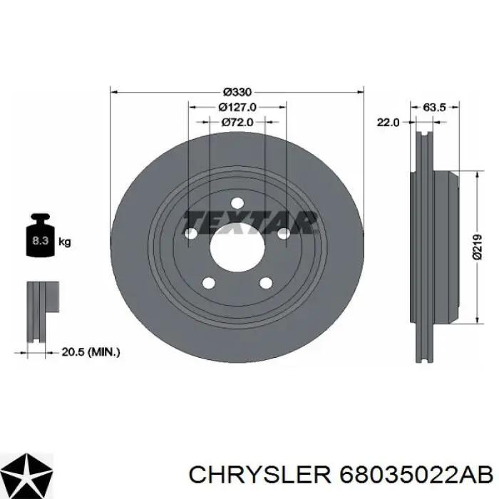 Диск гальмівний задній 68035022AB Chrysler