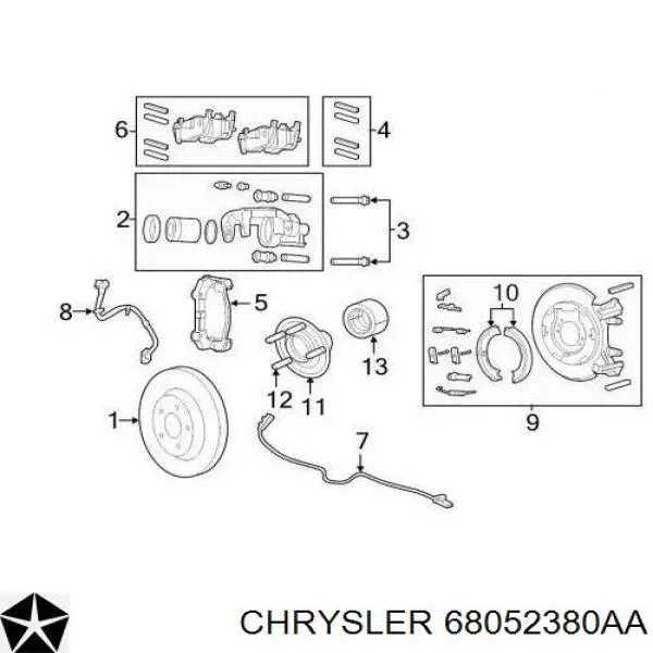 68052380AA Chrysler Супорт гальмівний задній правий