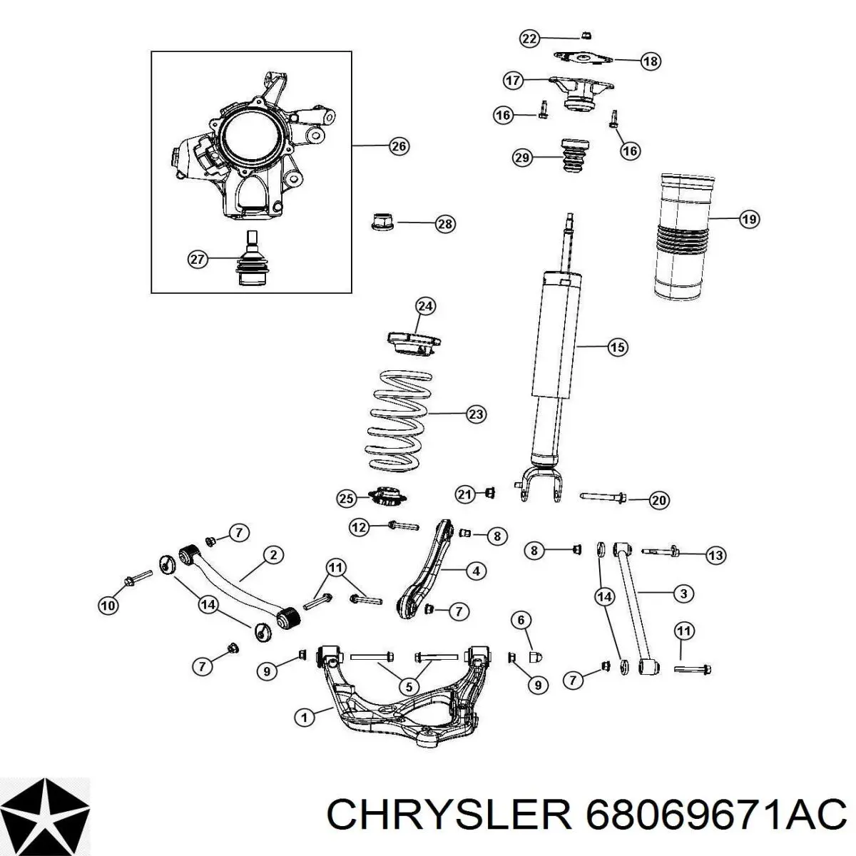 Купити 68069671AC Chrysler Стійка амортизатора задня