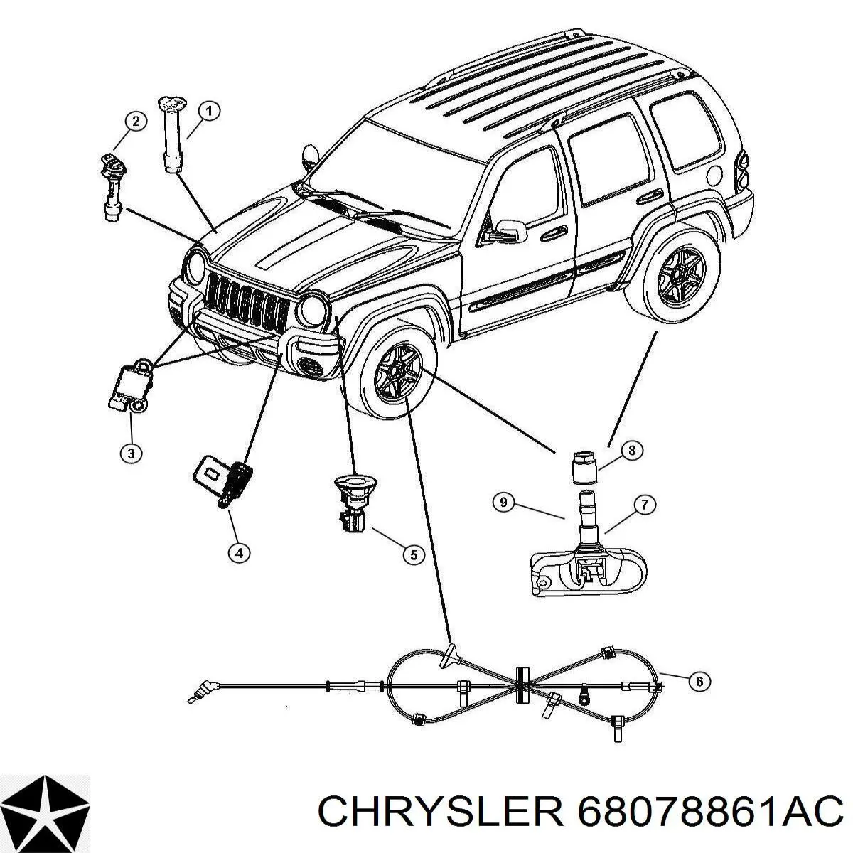 Датчик тиску повітря в шинах 68078861AC Chrysler