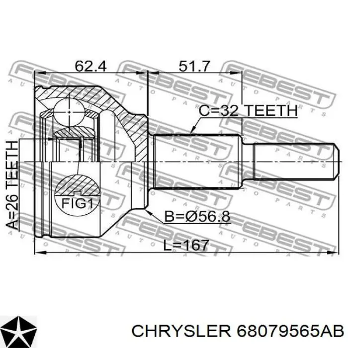 Привід передній лівий Chrysler 68079565AB ціна, від 97.67 USD