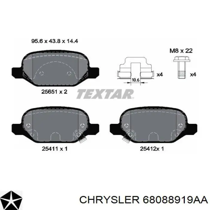 68088919AA Chrysler Колодки гальмівні задні, дискові